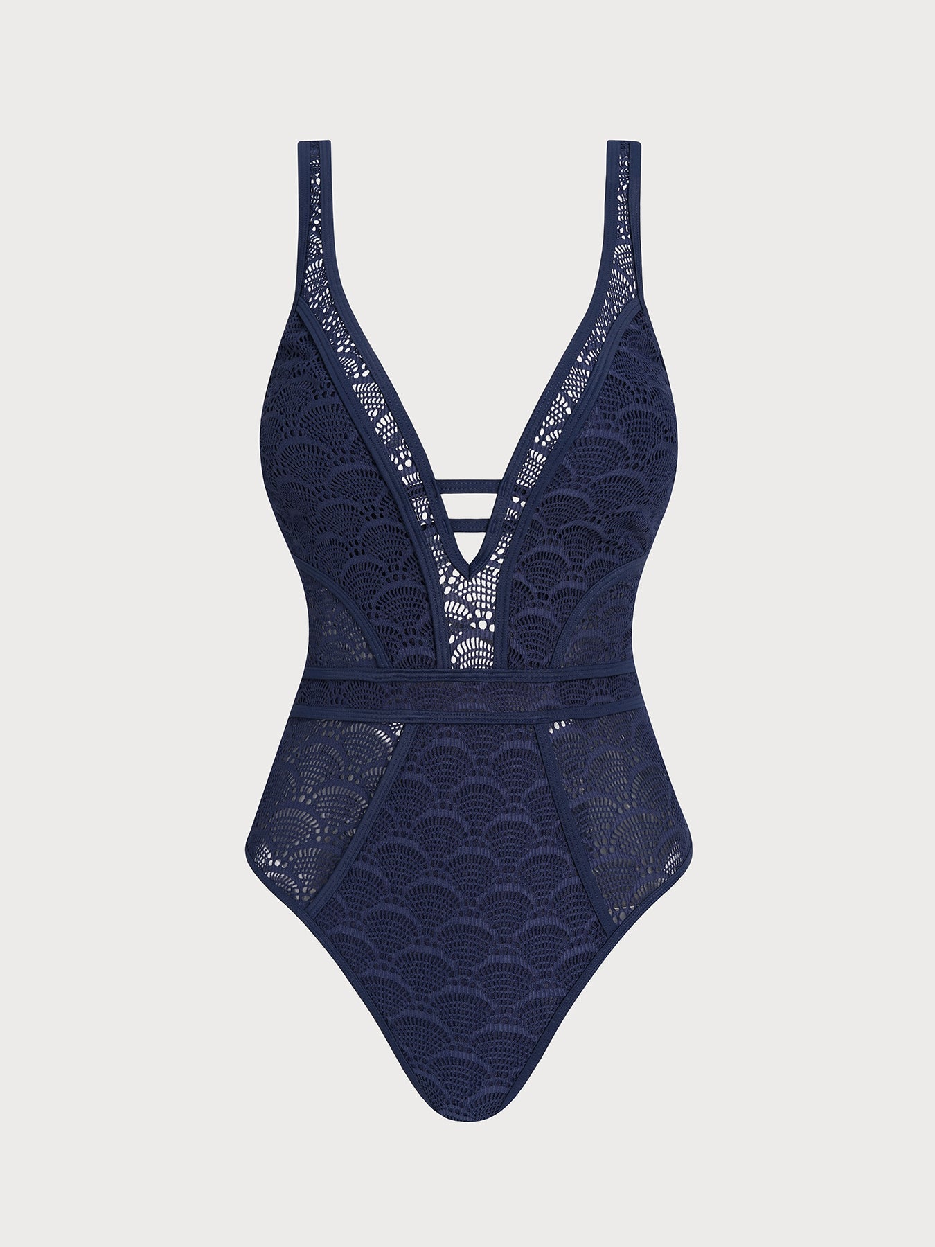 Navy Lace V-Neck One-Piece Swimsuit
