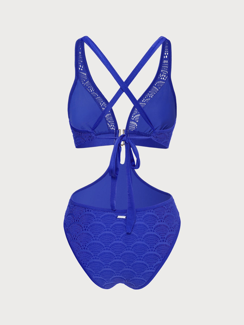 Royal Blue Lace Scallop Cutout One-Piece Swimsuit