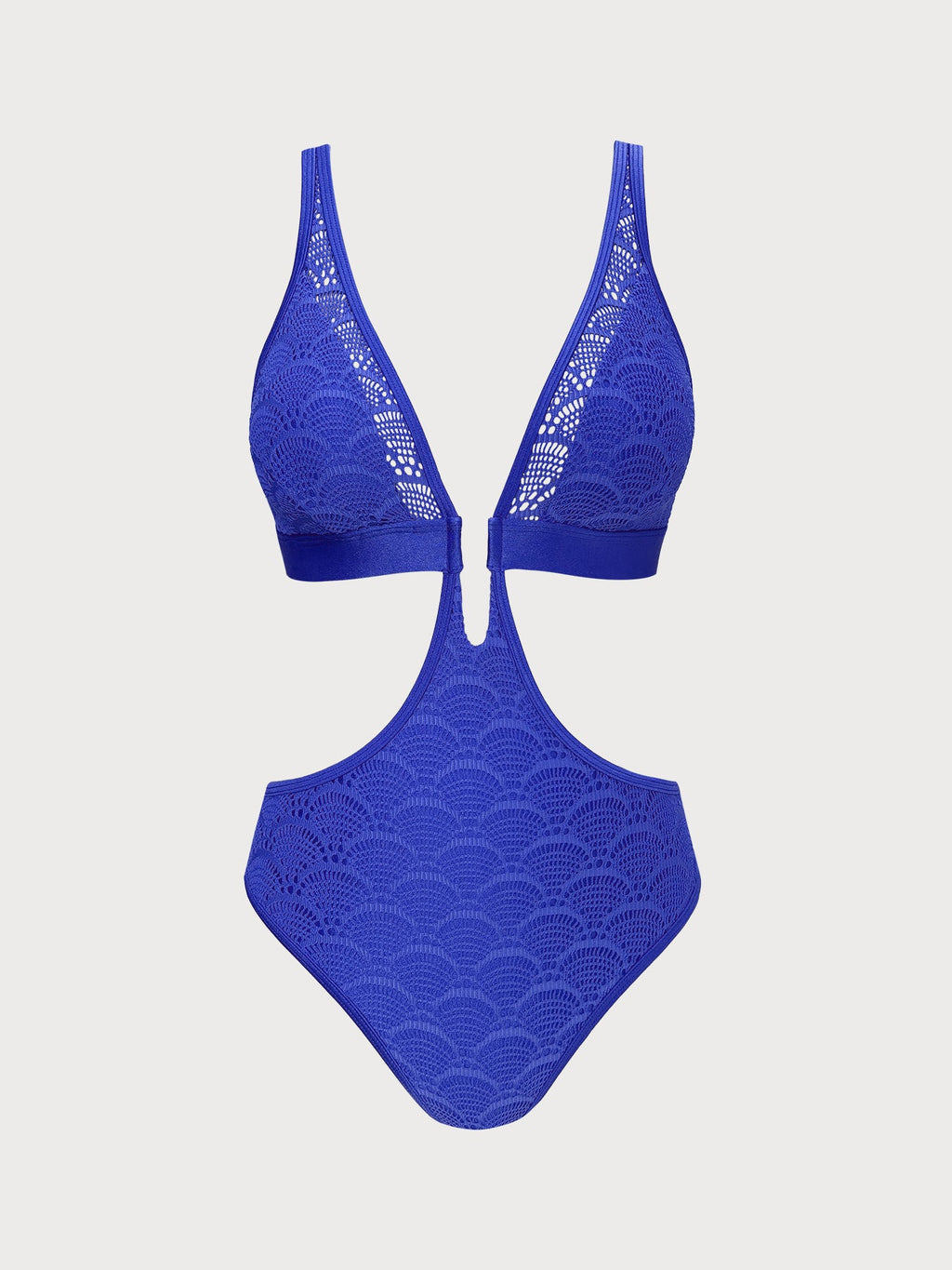 Royal Blue Lace Scallop Cutout One-Piece Swimsuit