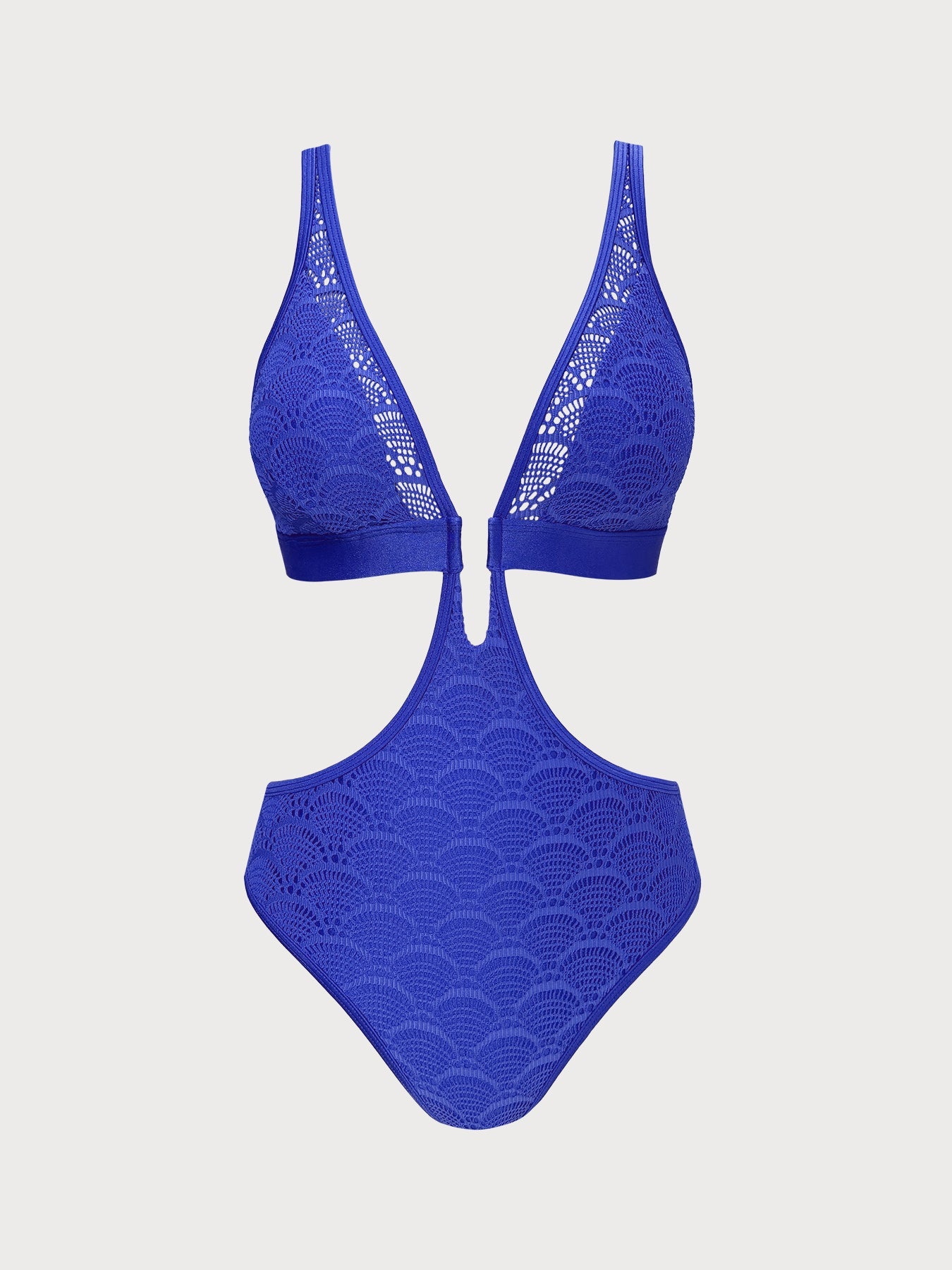 Royal Blue Lace Scallop Cutout One-Piece Swimsuit
