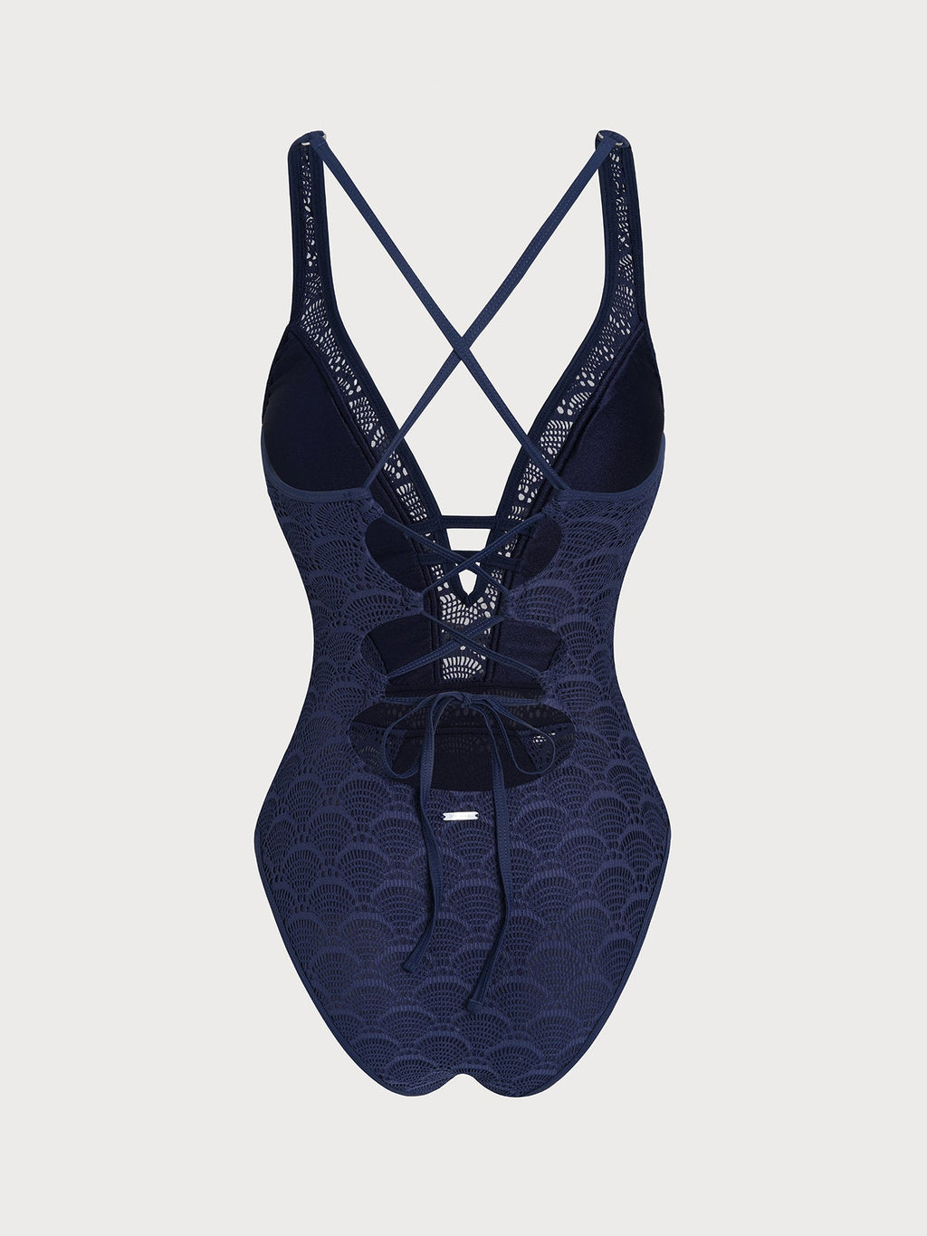Navy Lace V-Neck One-Piece Swimsuit
