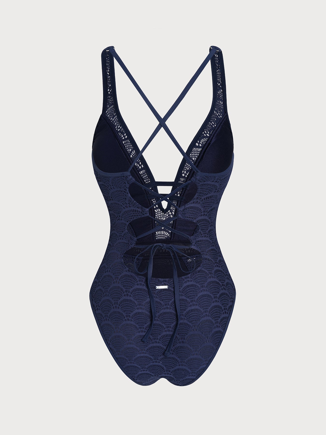 Navy Lace V-Neck One-Piece Swimsuit