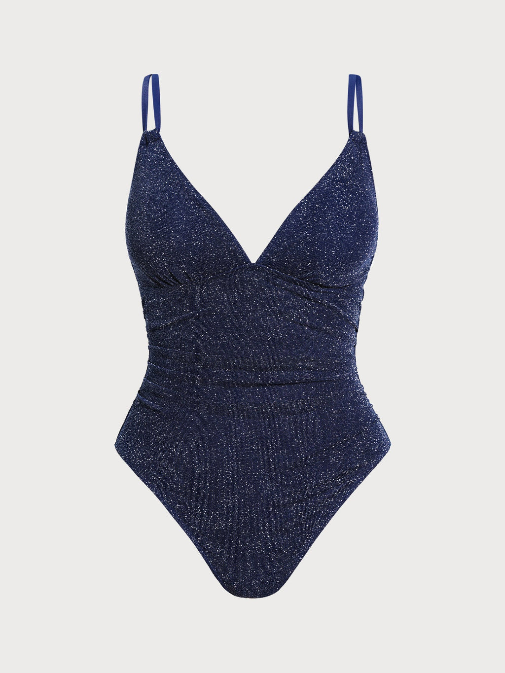 Blue Lurex Ruched Tummy Control Plus Size One Piece