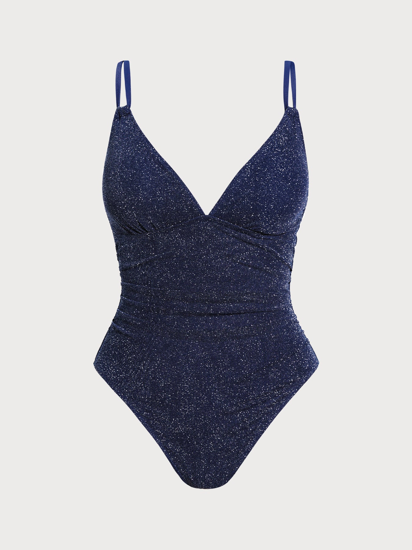 Blue Lurex Ruched Tummy Control Plus Size One Piece