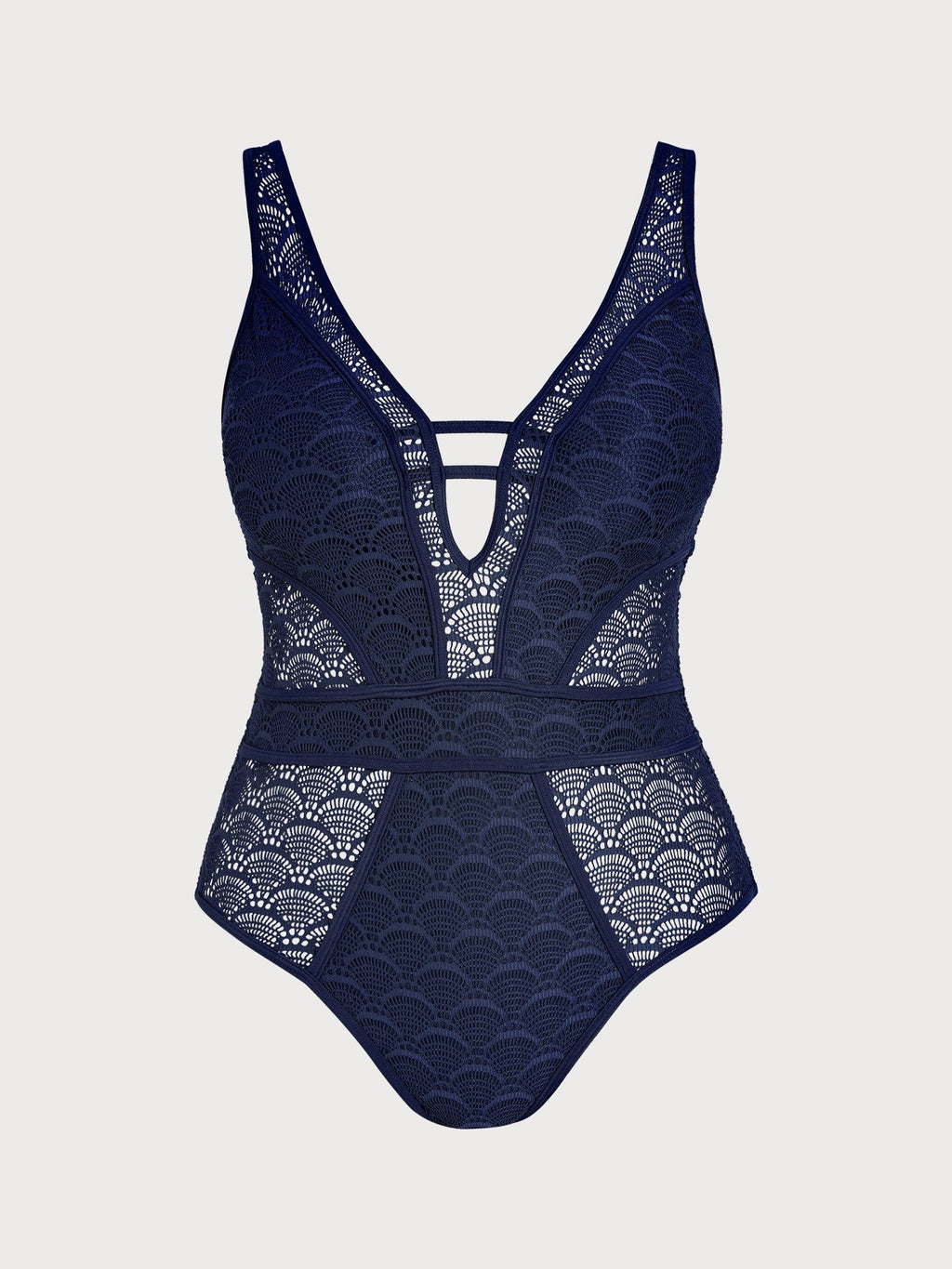 Navy Crochet Lace Plus Size One-Piece Swimwear