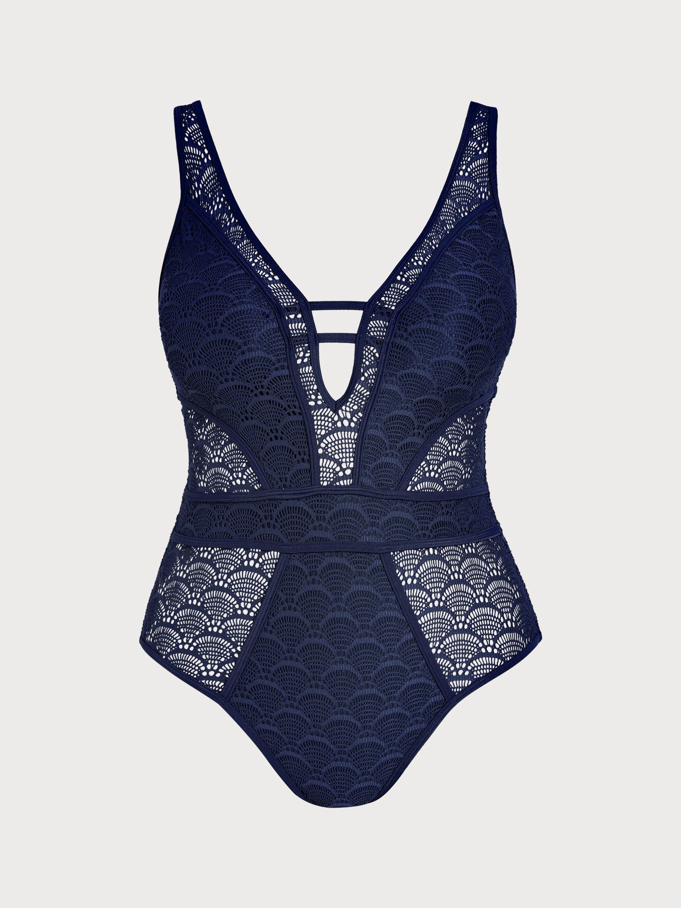 Navy Crochet Lace Plus Size One-Piece Swimwear