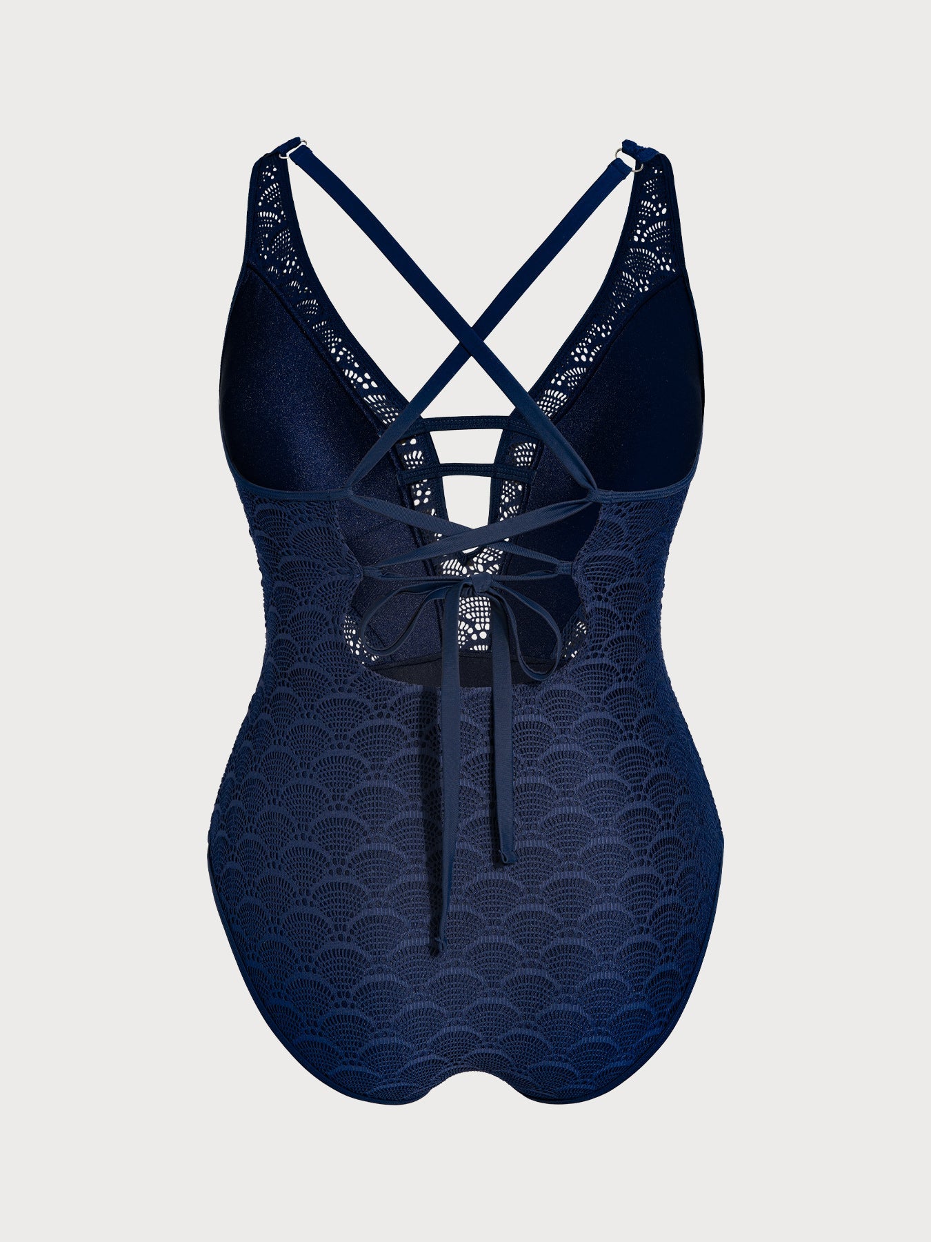 Navy Crochet Lace Plus Size One-Piece Swimwear