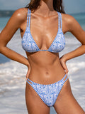 Blue Print Strappy Bikini Top