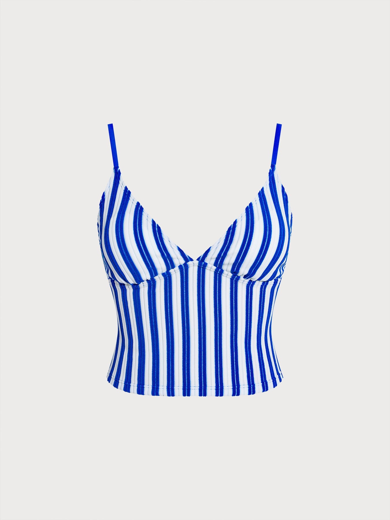 Navy Plush Texture Stripe Tankini Top