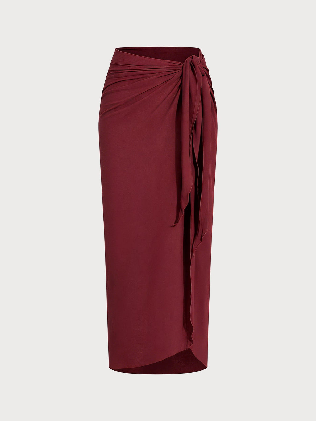 Wine Red Wrap Cover-Up Midi Skirt
