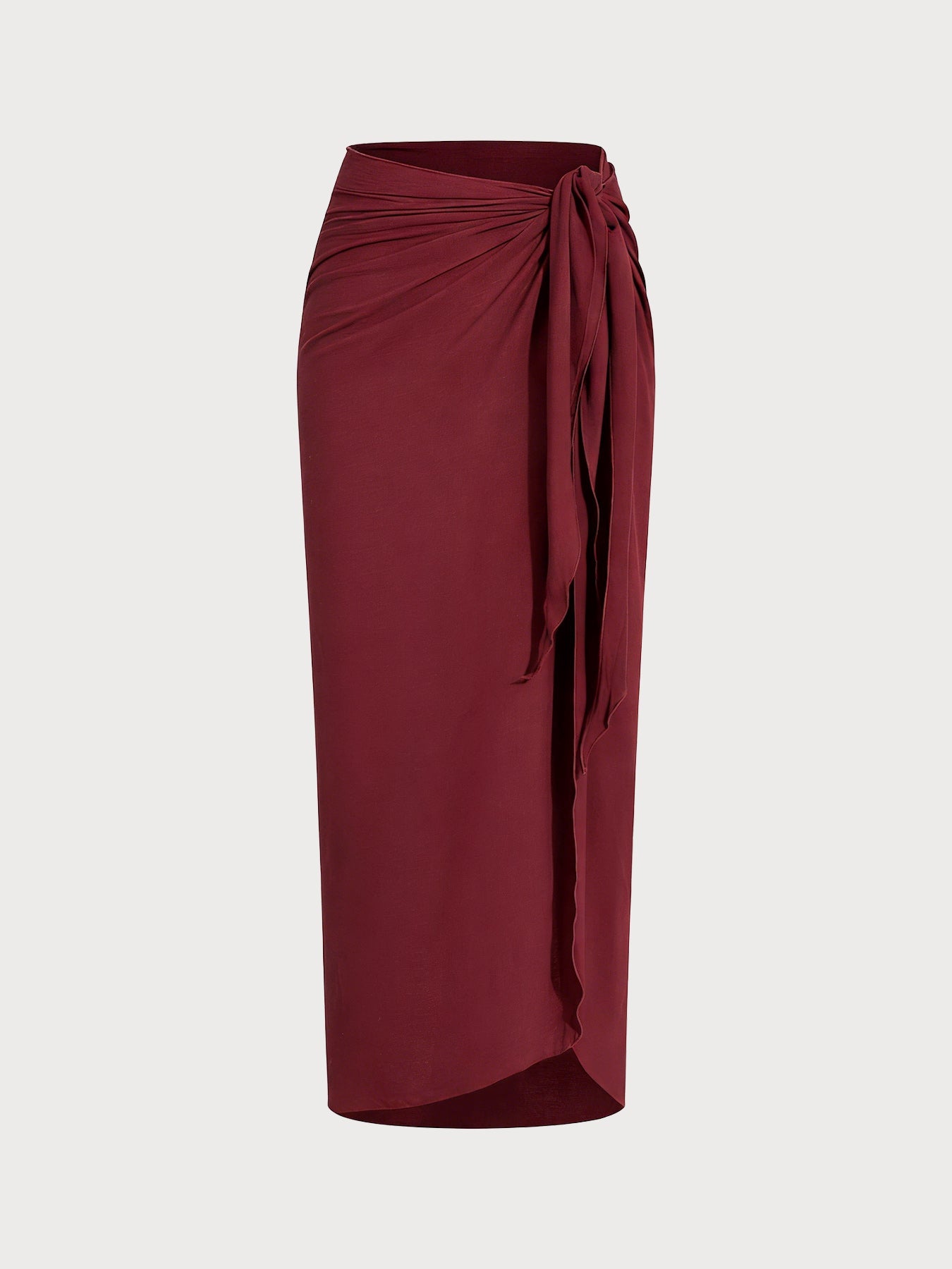 Wine Red Wrap Cover-Up Midi Skirt