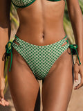 Green Geometric Textured Tie Side Bikini Bottom