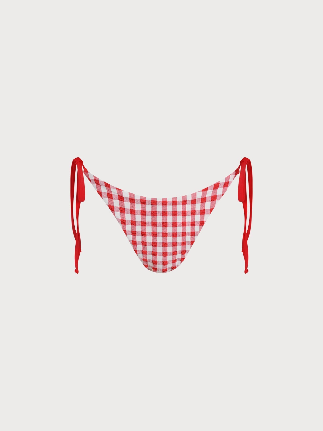 Red Gingham Textured Tie Bikini Bottom