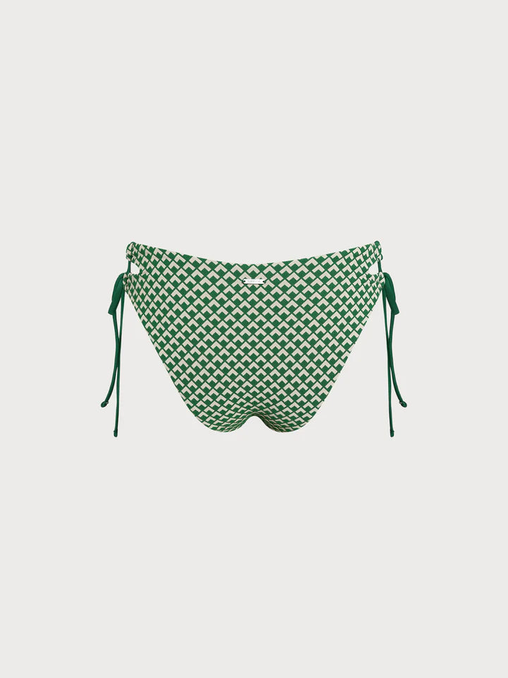 Green Geometric Textured Tie Side Bikini Bottom