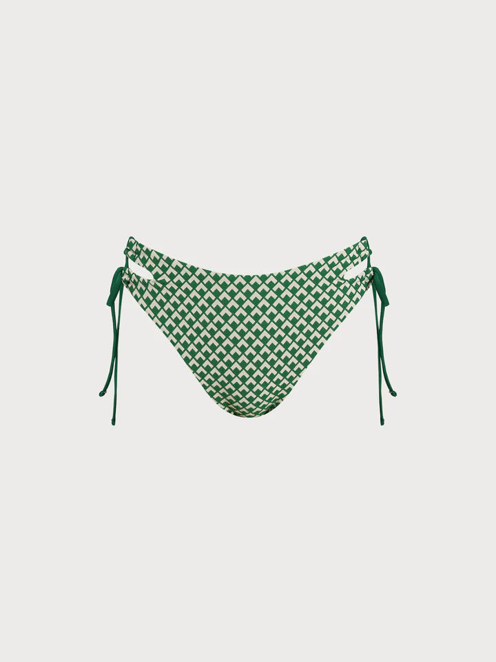 Green Geometric Textured Tie Side Bikini Bottom