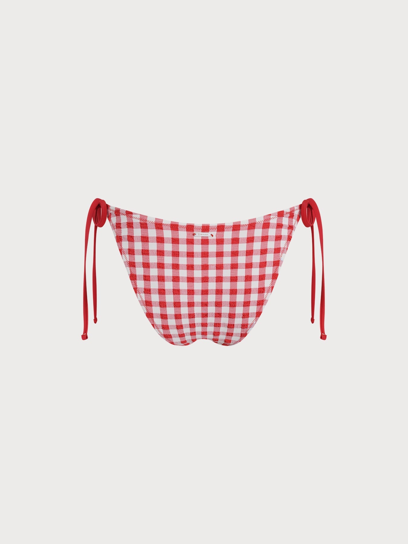 Red Gingham Textured Tie Bikini Bottom