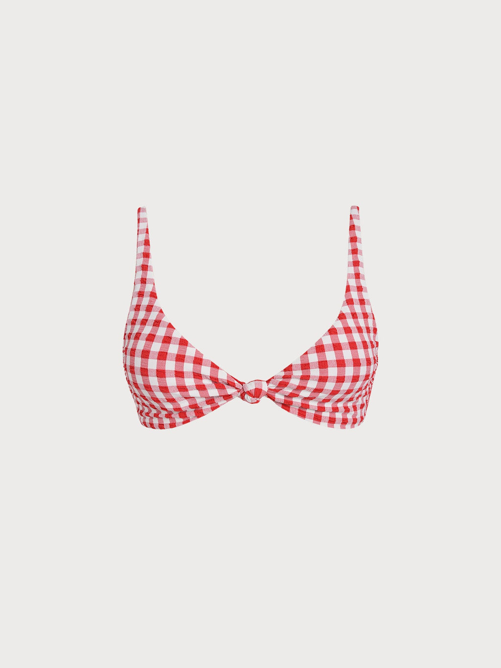 Red Gingham Knot Bikini Top