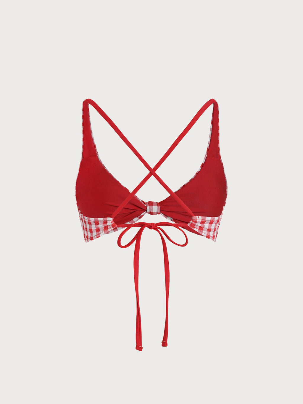 Red Gingham Knot Bikini Top