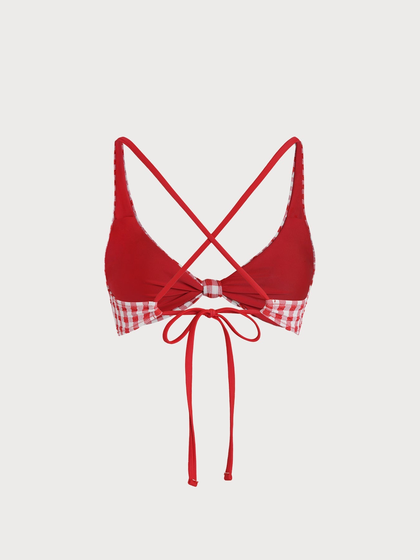 Red Gingham Knot Bikini Top