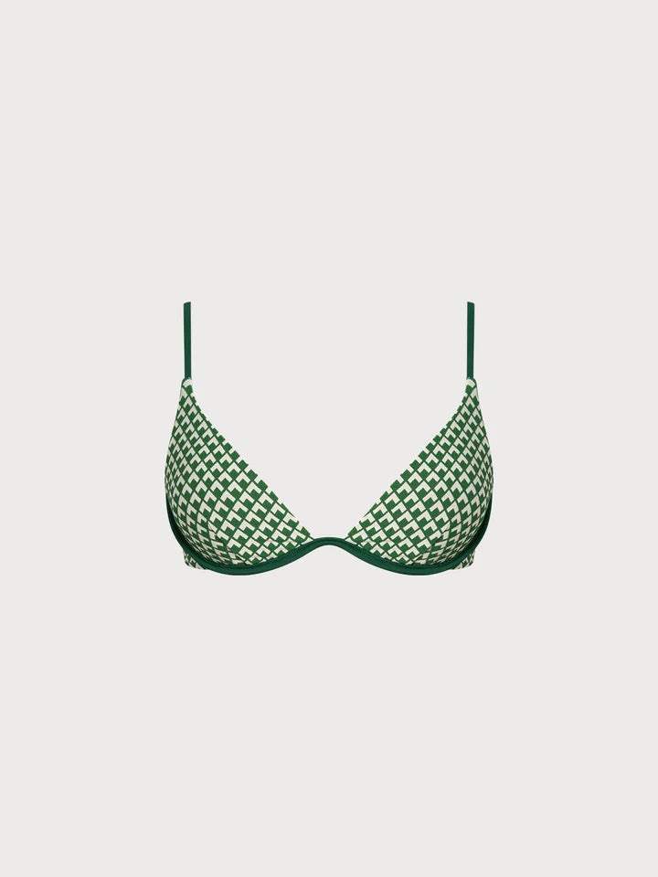 Green Geometric Textured Underwire Bikini Top