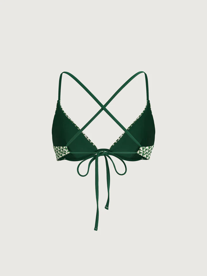 Green Geometric Textured Underwire Bikini Top