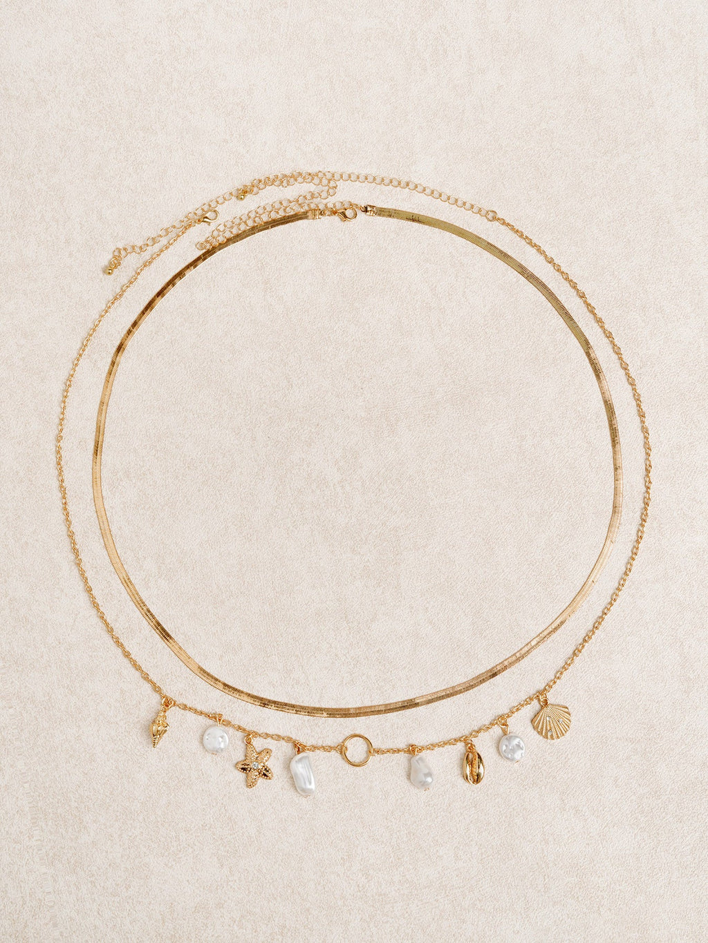 Gold Plated Seashell & Baroque Pearl Layered Waist Chain