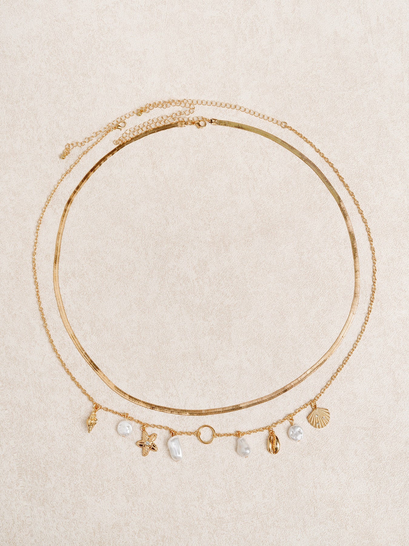 Gold Plated Seashell & Baroque Pearl Layered Waist Chain
