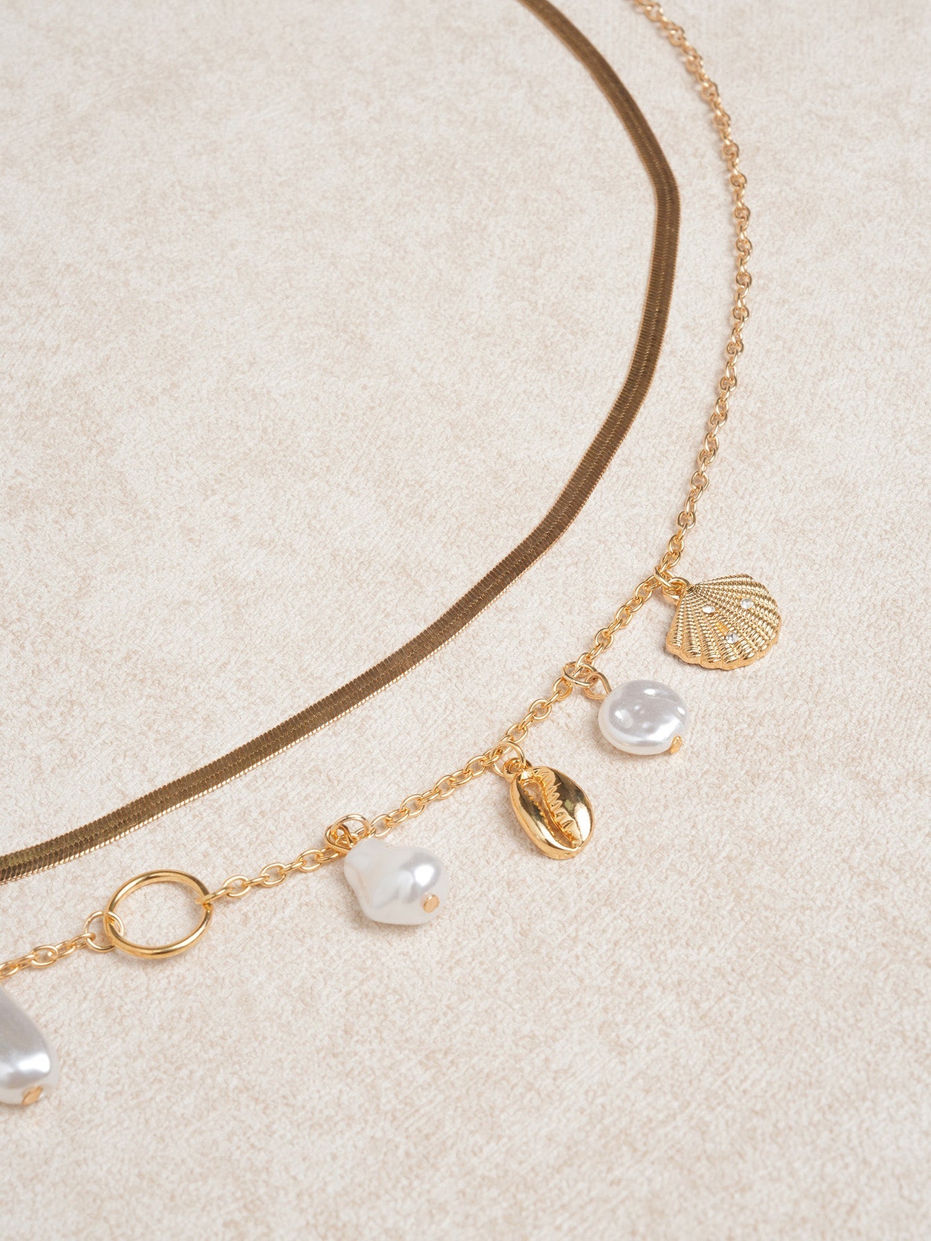 Gold Plated Seashell & Baroque Pearl Layered Waist Chain