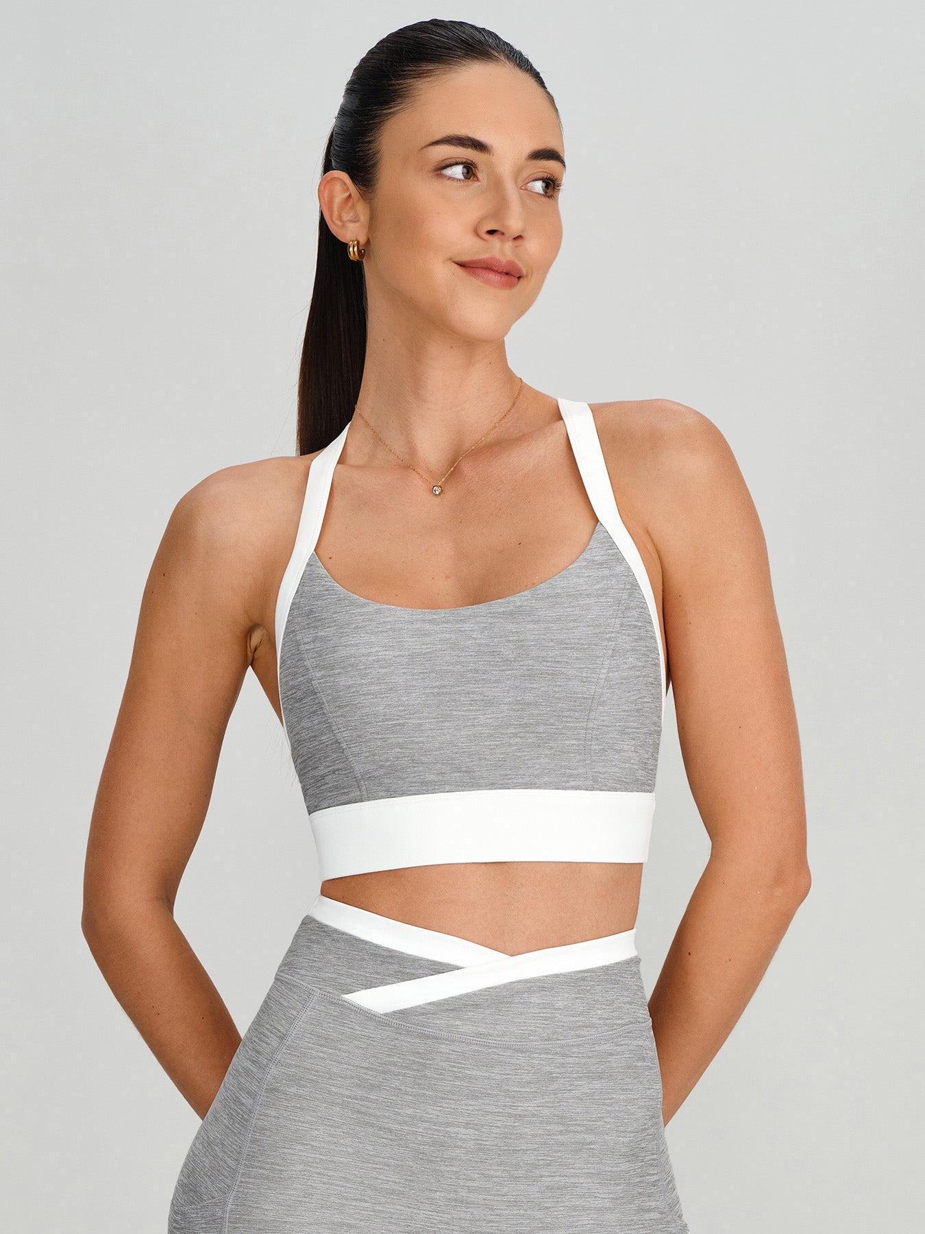 Heather Grey Color-Block U Neck Sports Bra - Light Support
