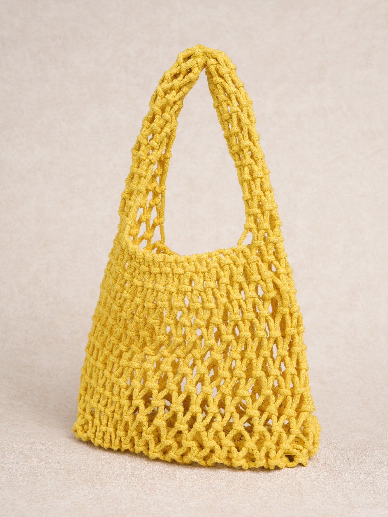 Yellow Cotton Rope Woven Shoulder Tote Bag