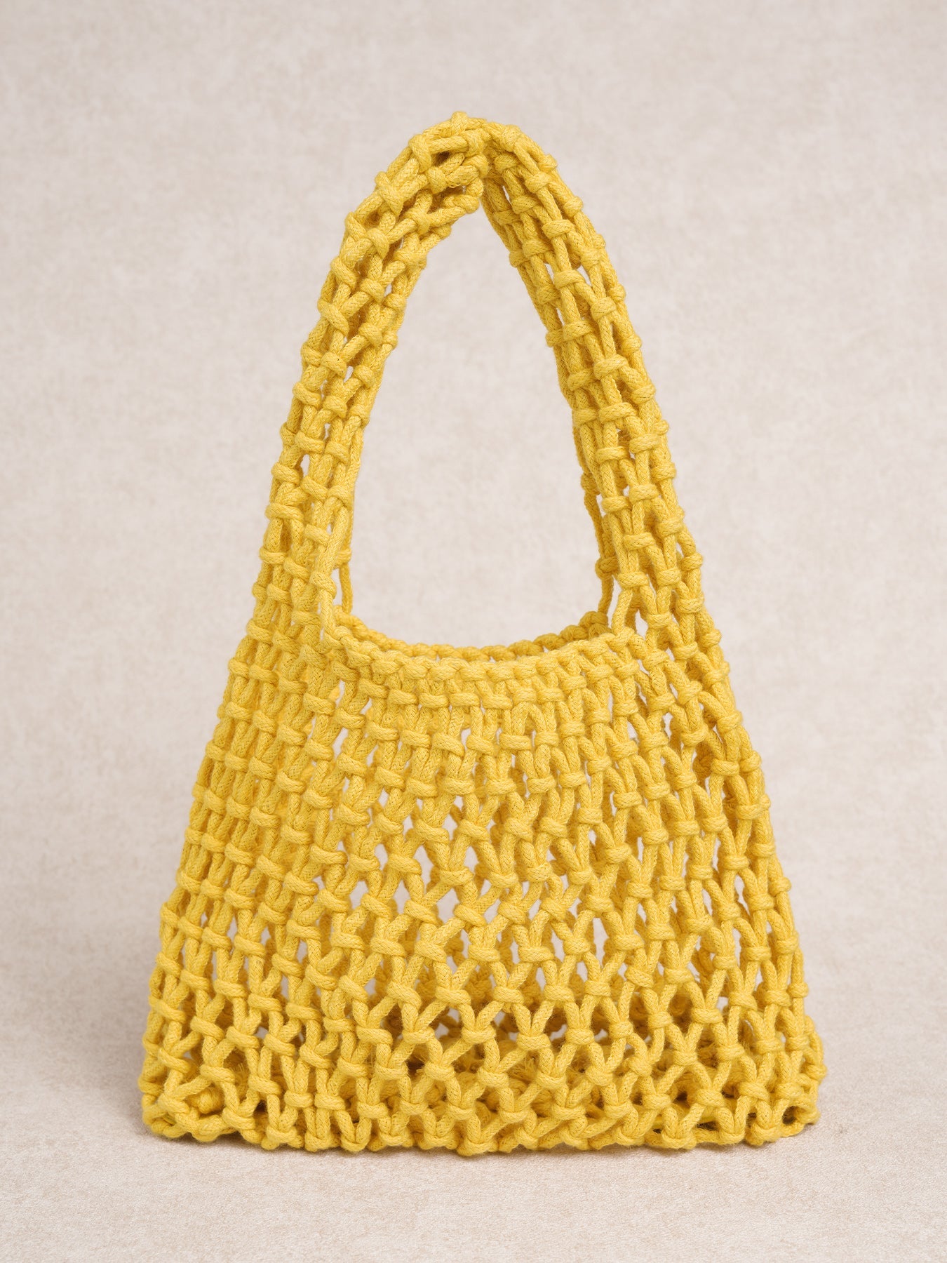 Yellow Cotton Rope Woven Shoulder Tote Bag