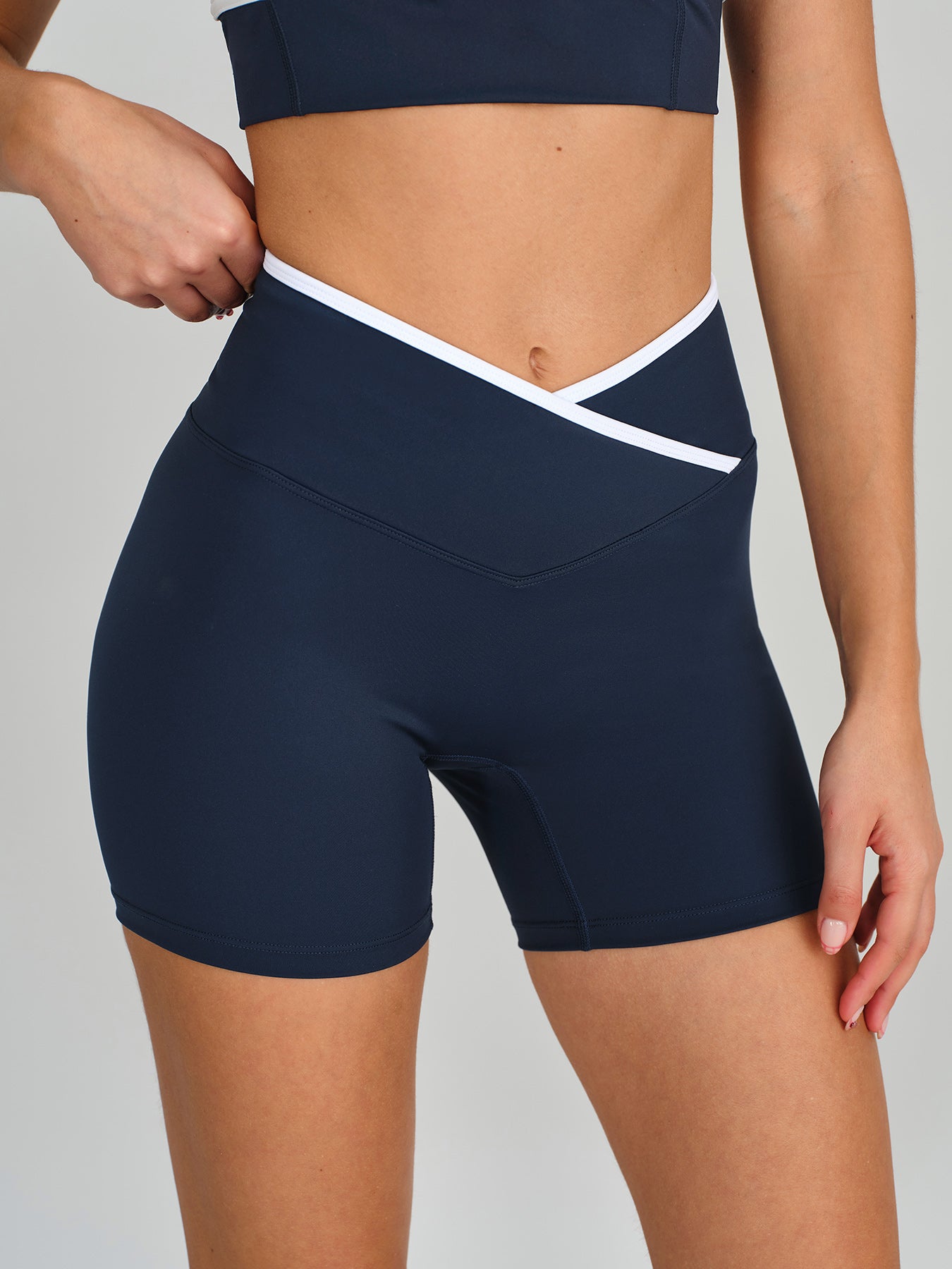 Navy Contrast Front-Cross Sports Shorts