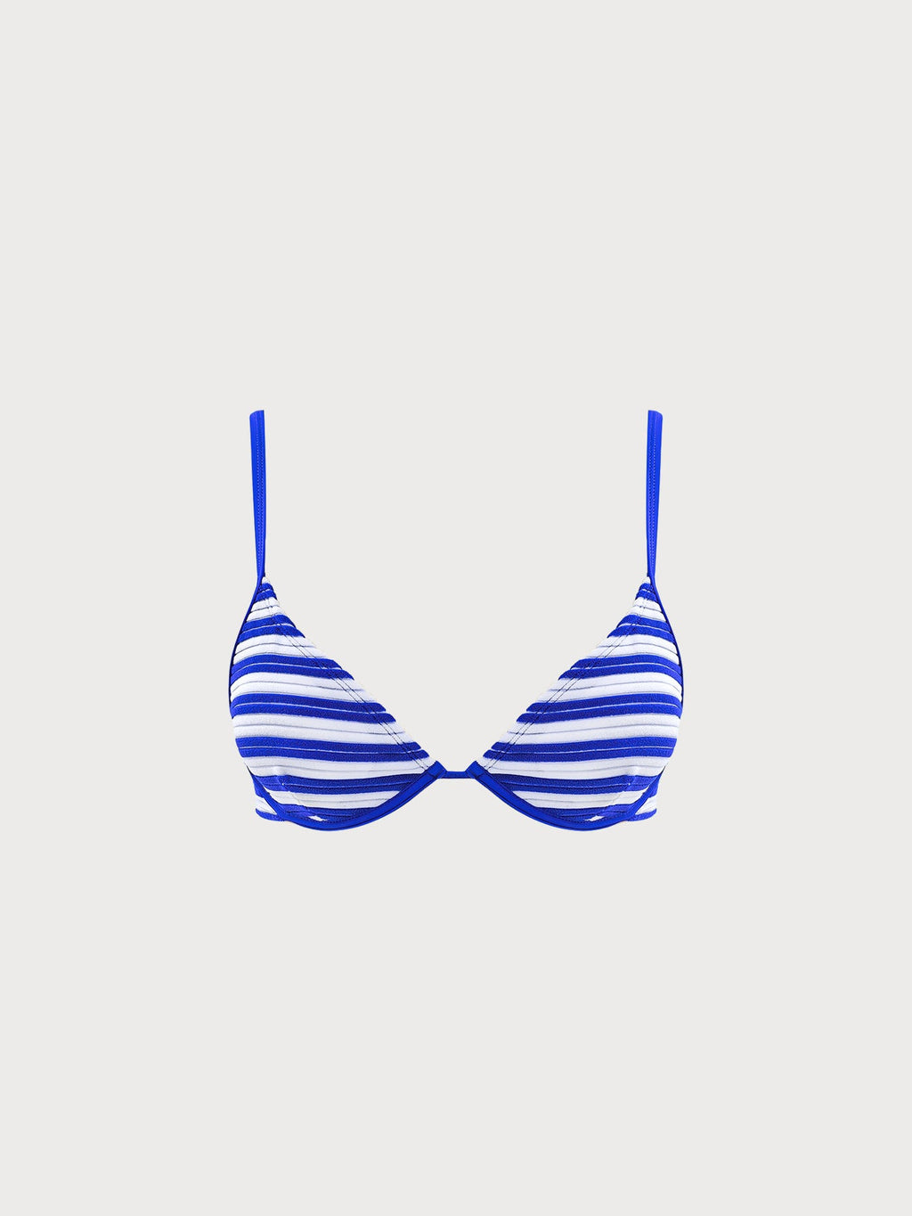 Blue Plush Texture Stripe Bikini Top