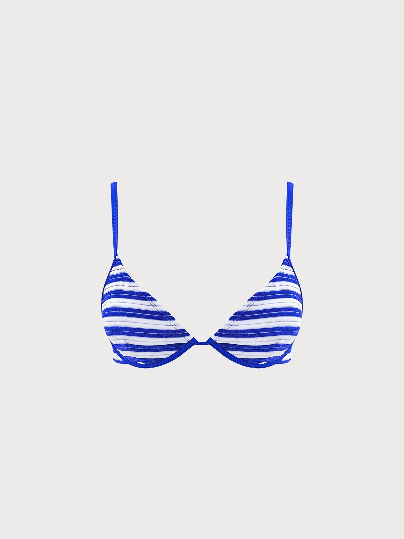 Blue Plush Texture Stripe Bikini Top