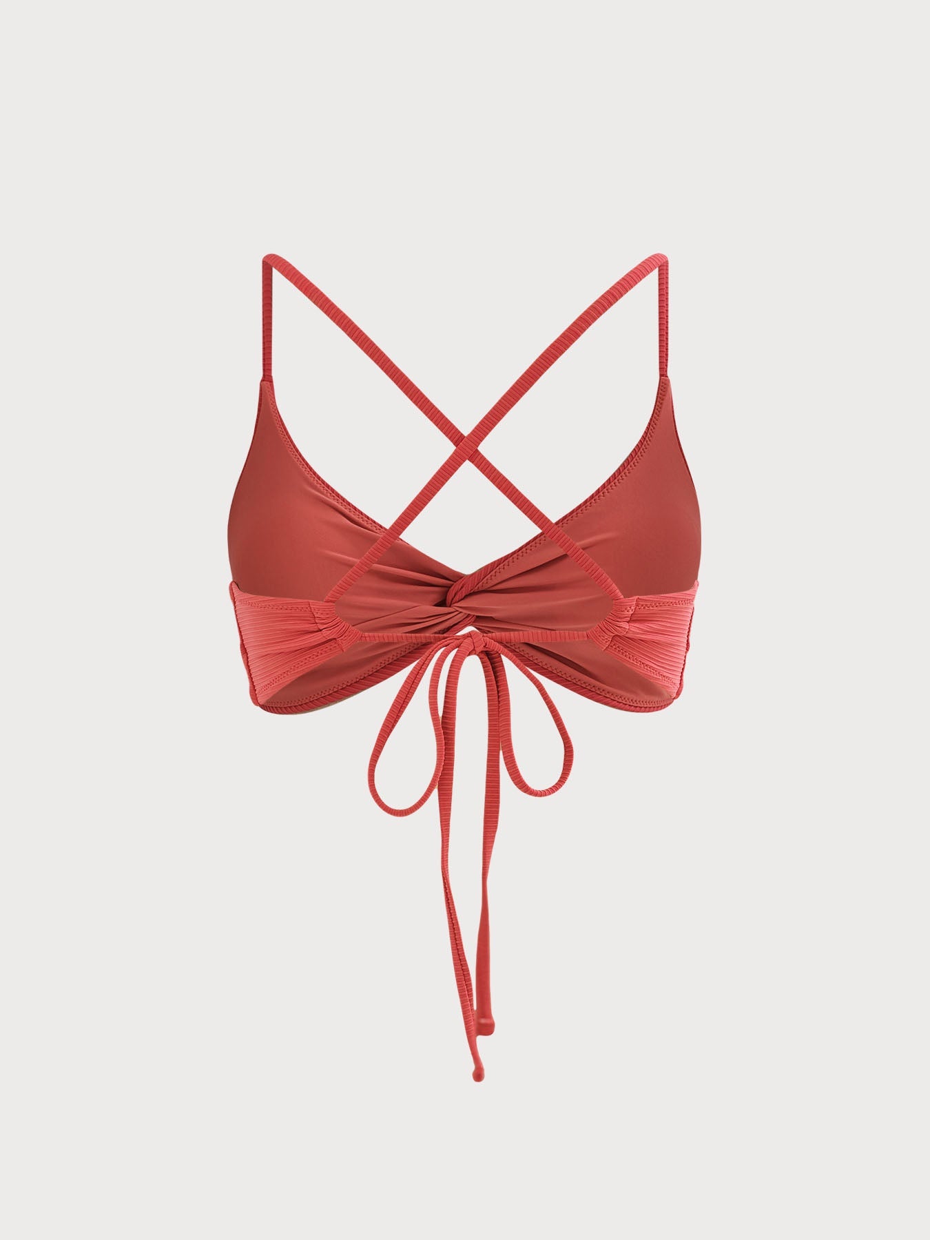 Coral Red Twist Backless Bikini Top