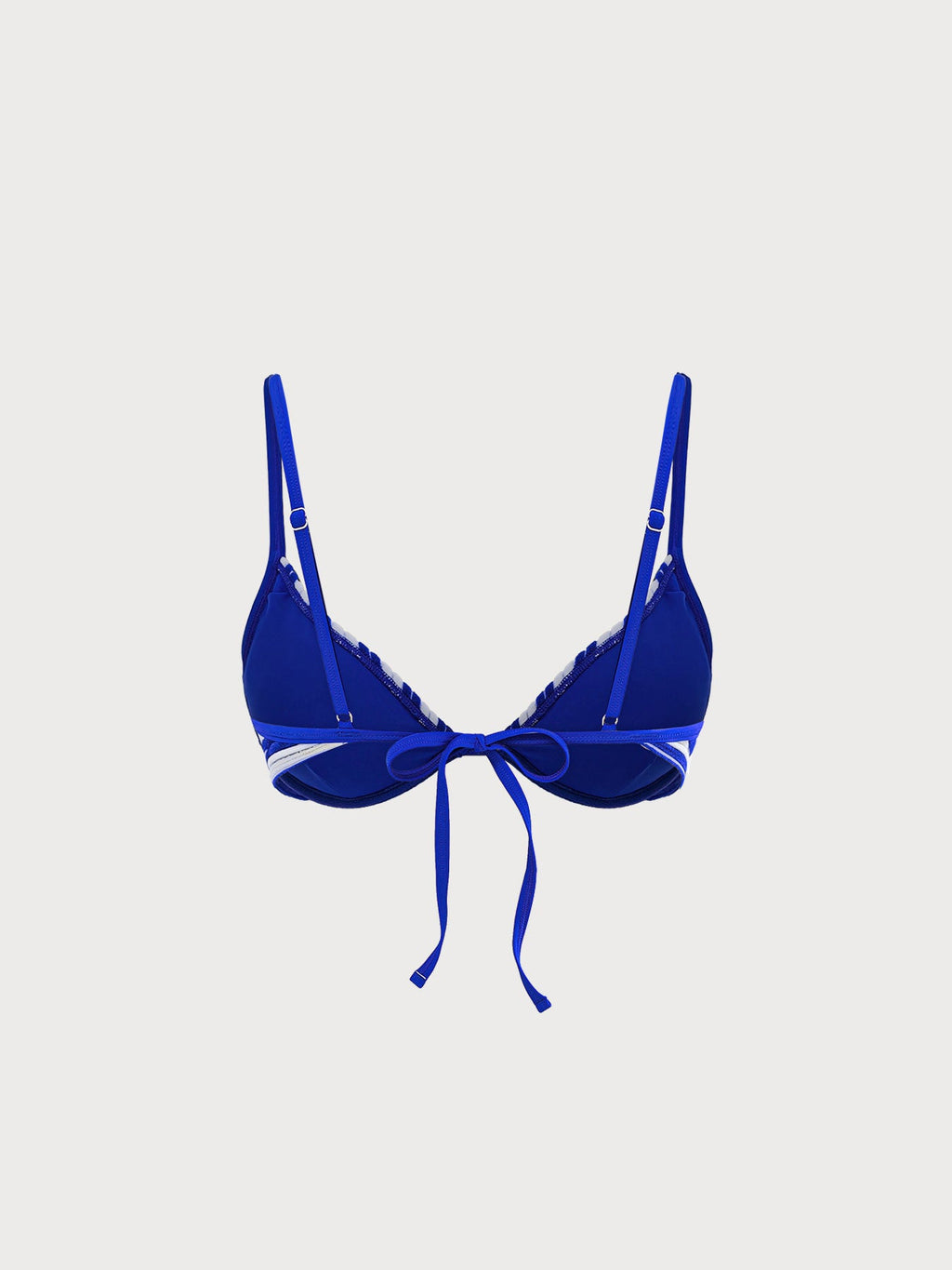 Blue Plush Texture Stripe Bikini Top