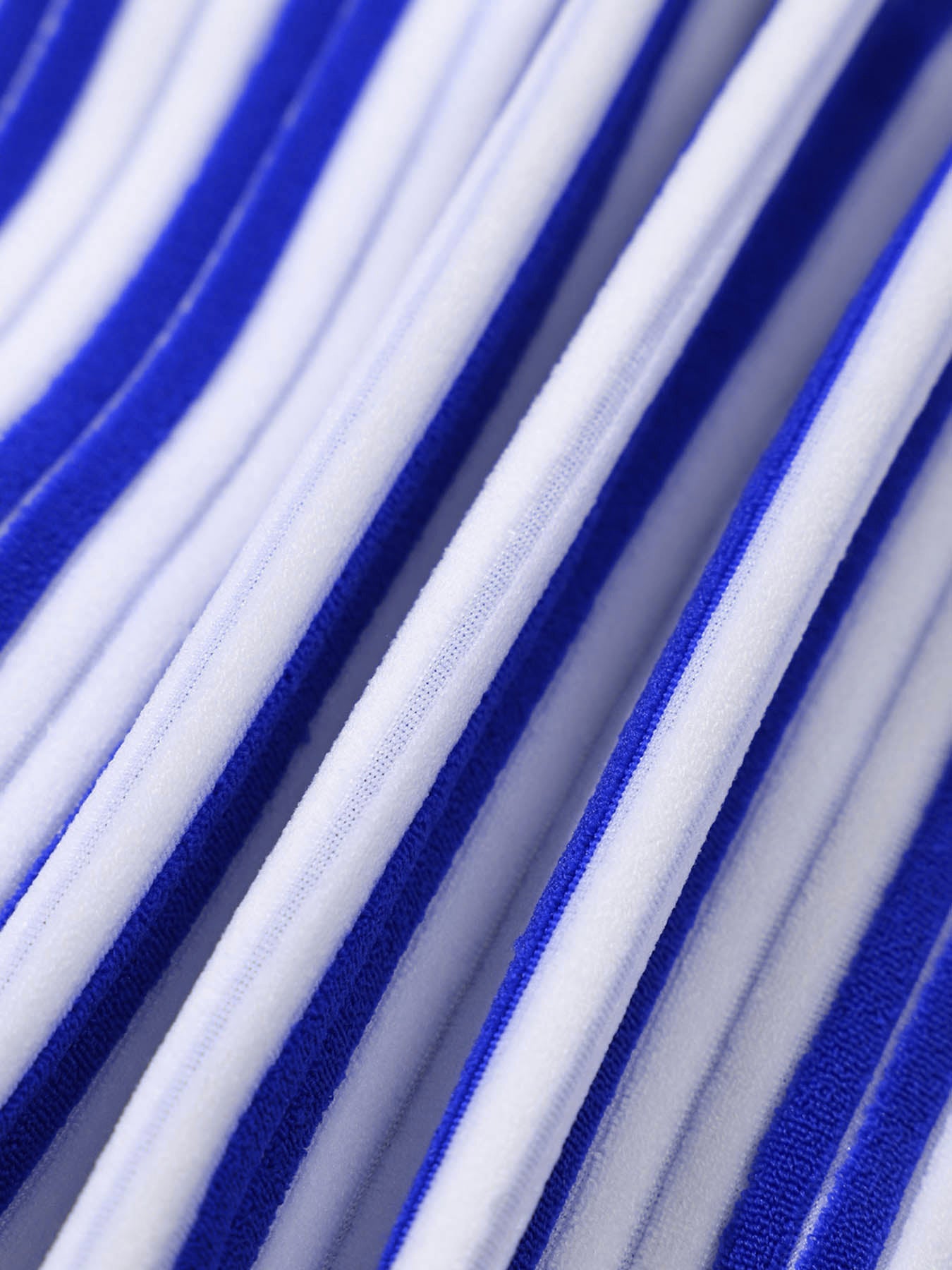Blue Plush Texture Stripe Bikini Top