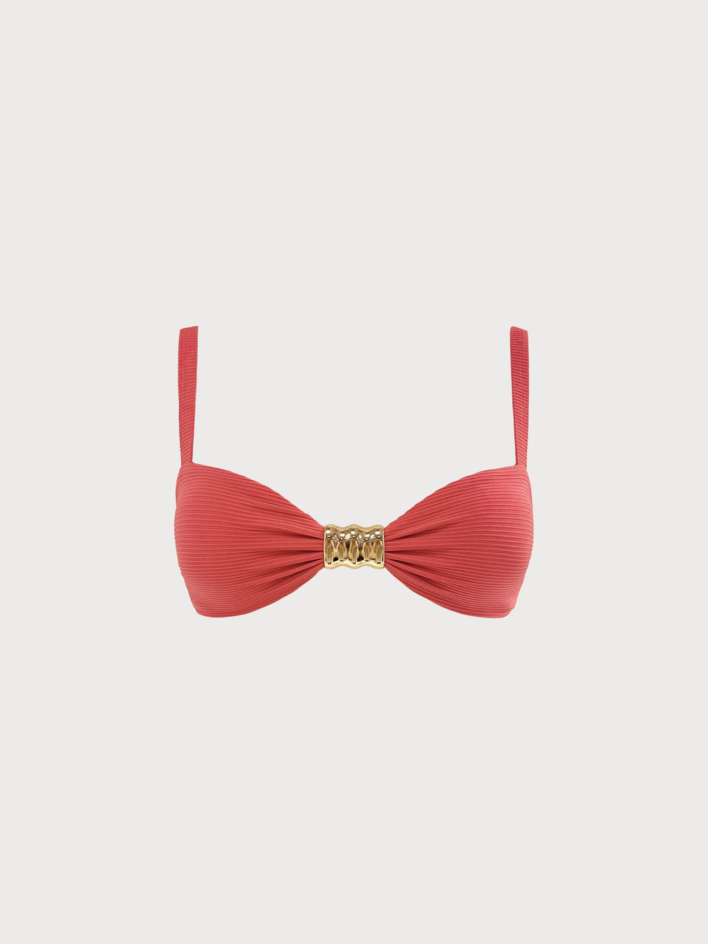 Red Ribbed Gold-Accented Bikini Top