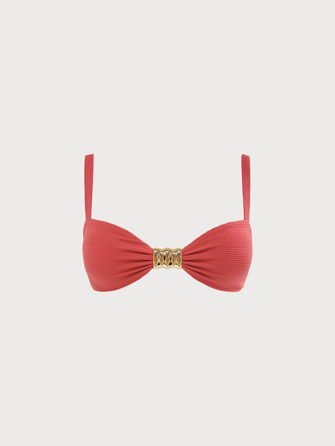 Red Ribbed Gold-Accented Bikini Top