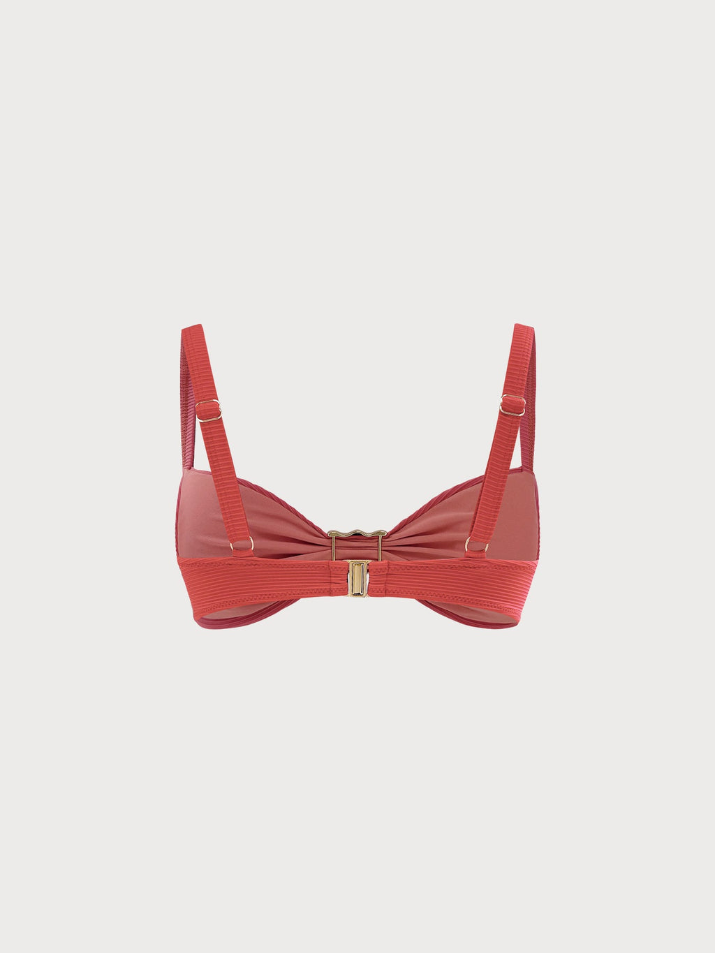 Red Ribbed Gold-Accented Bikini Top