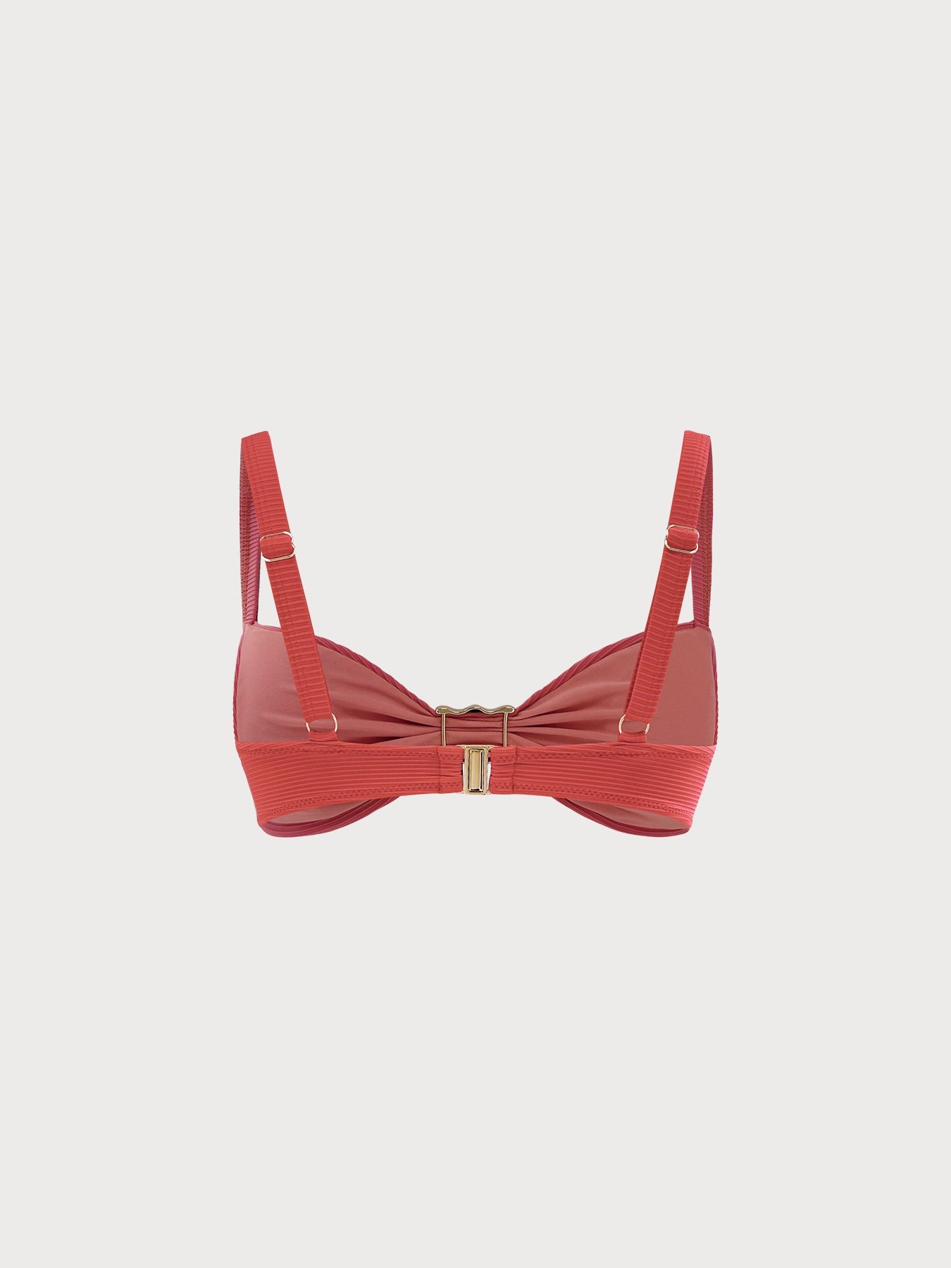 Red Ribbed Gold-Accented Bikini Top