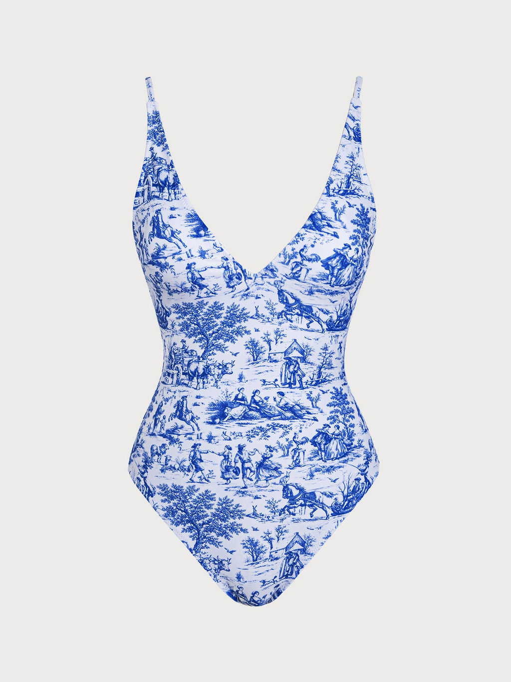 Blue Print V Neck One-Piece Swimsuit