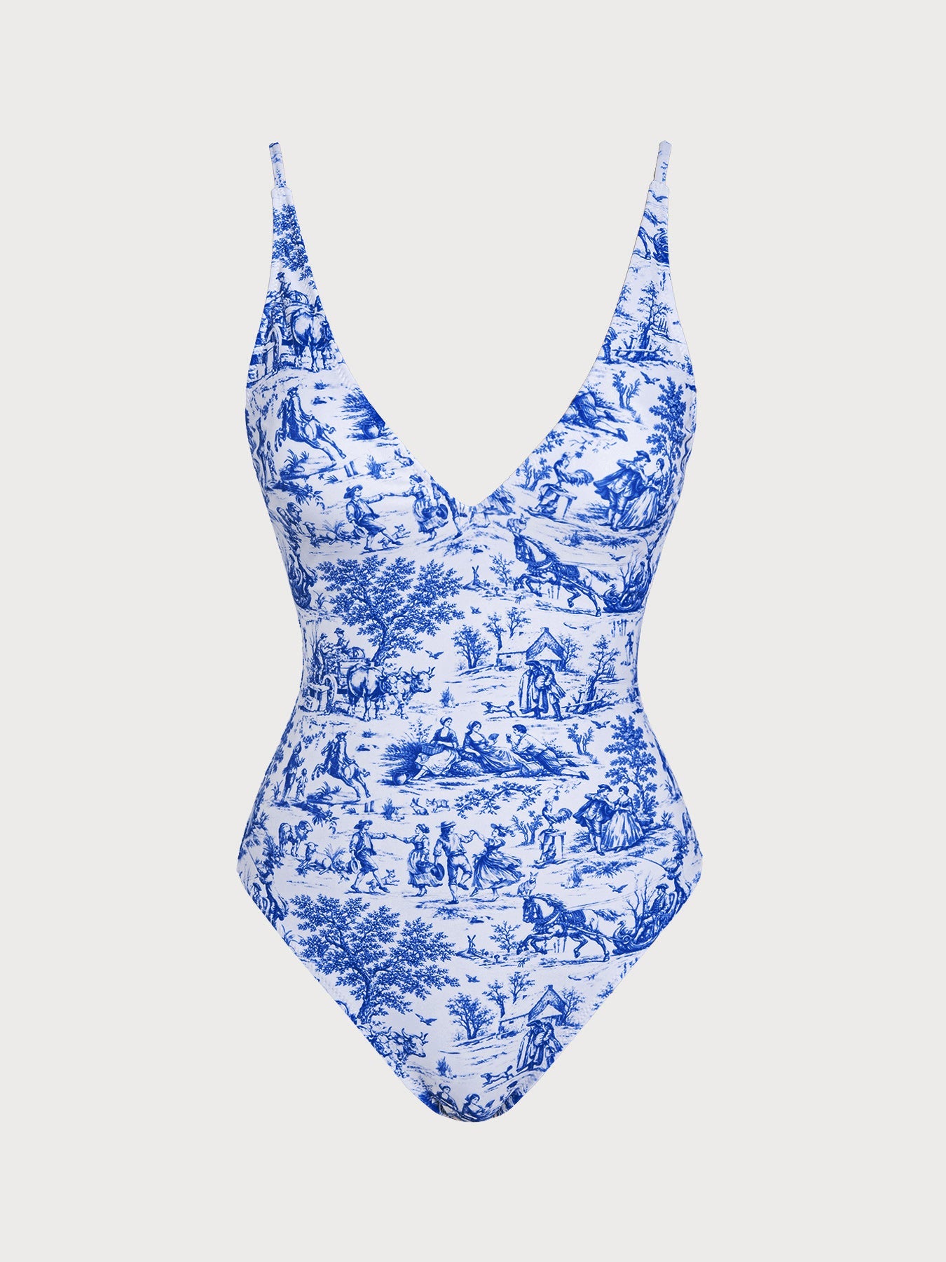 Blue Print V Neck One-Piece Swimsuit
