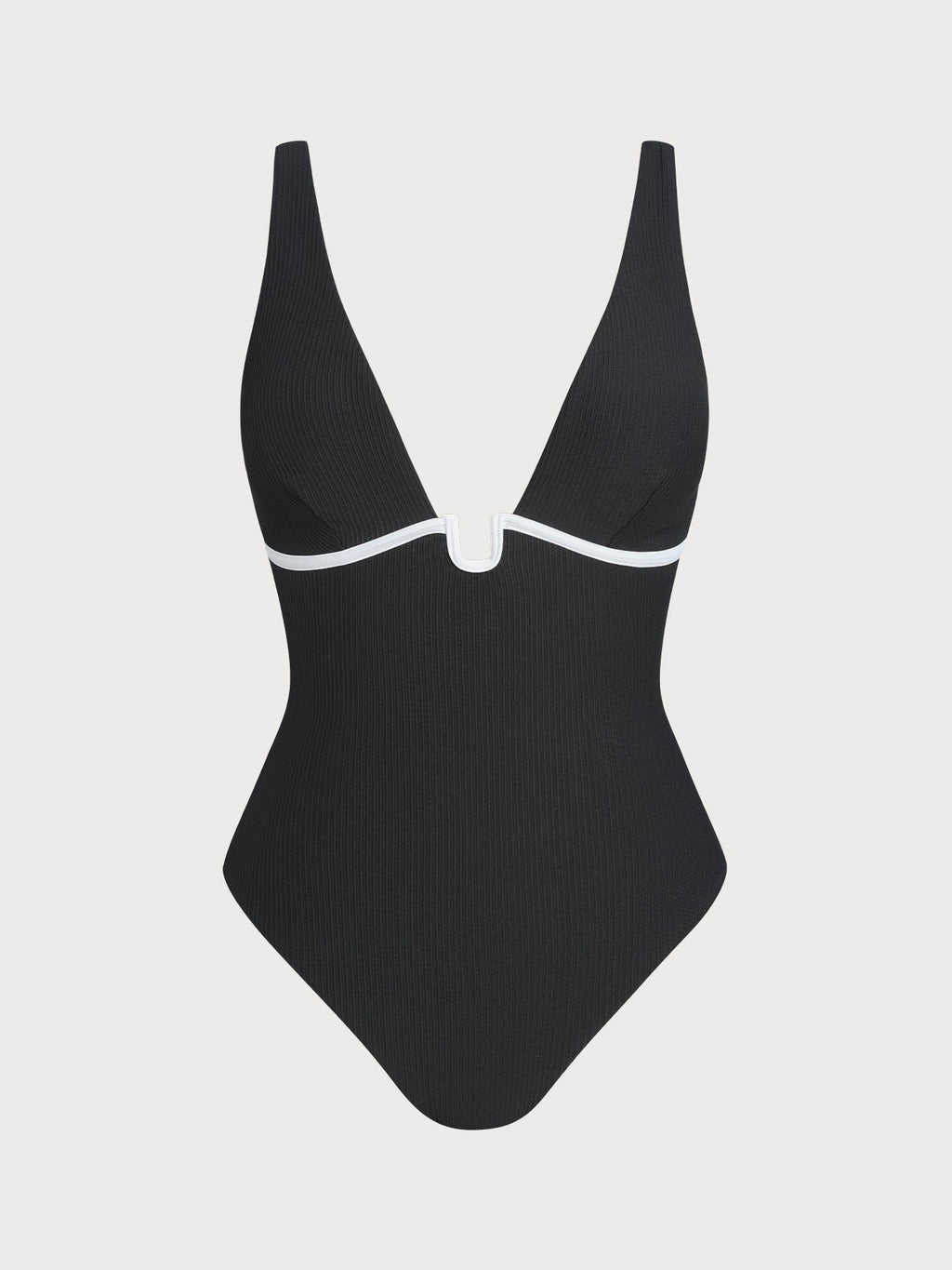 Black Plunging Contrast Trim Cross Back One-Piece Swimsuit
