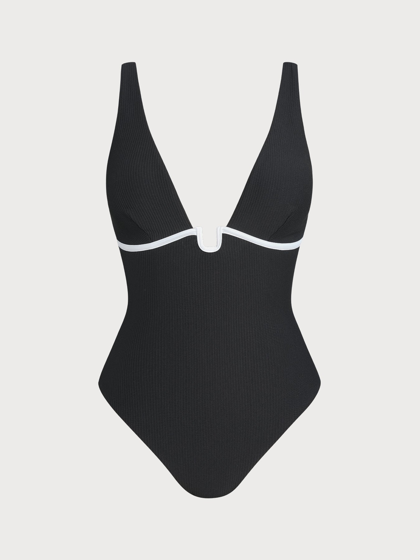 Black Plunging Contrast Trim Cross Back One-Piece Swimsuit
