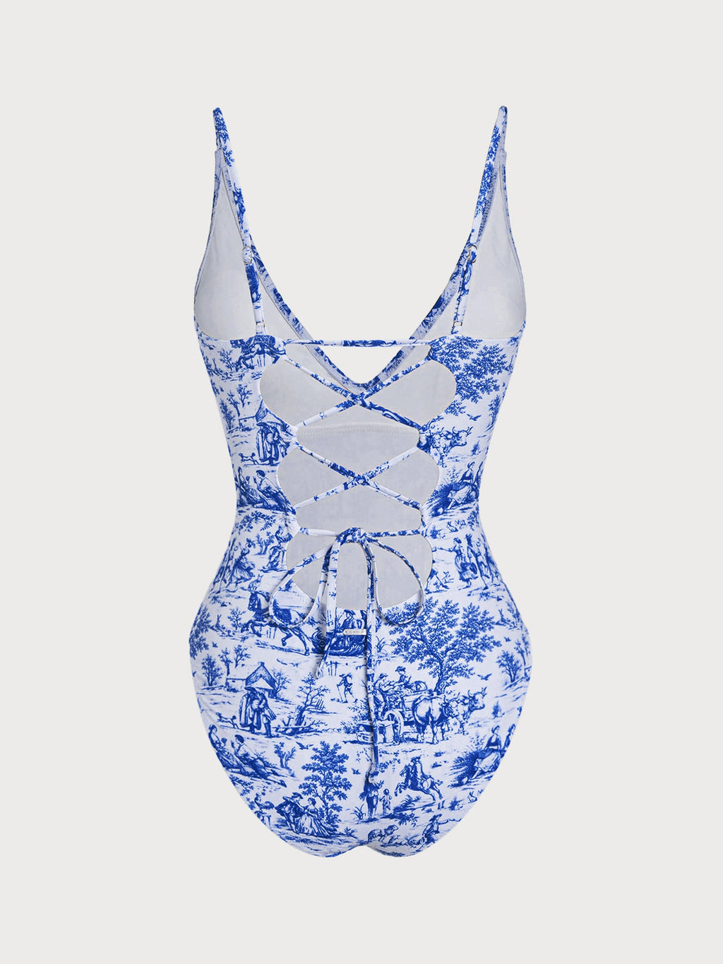 Blue Print V Neck One-Piece Swimsuit