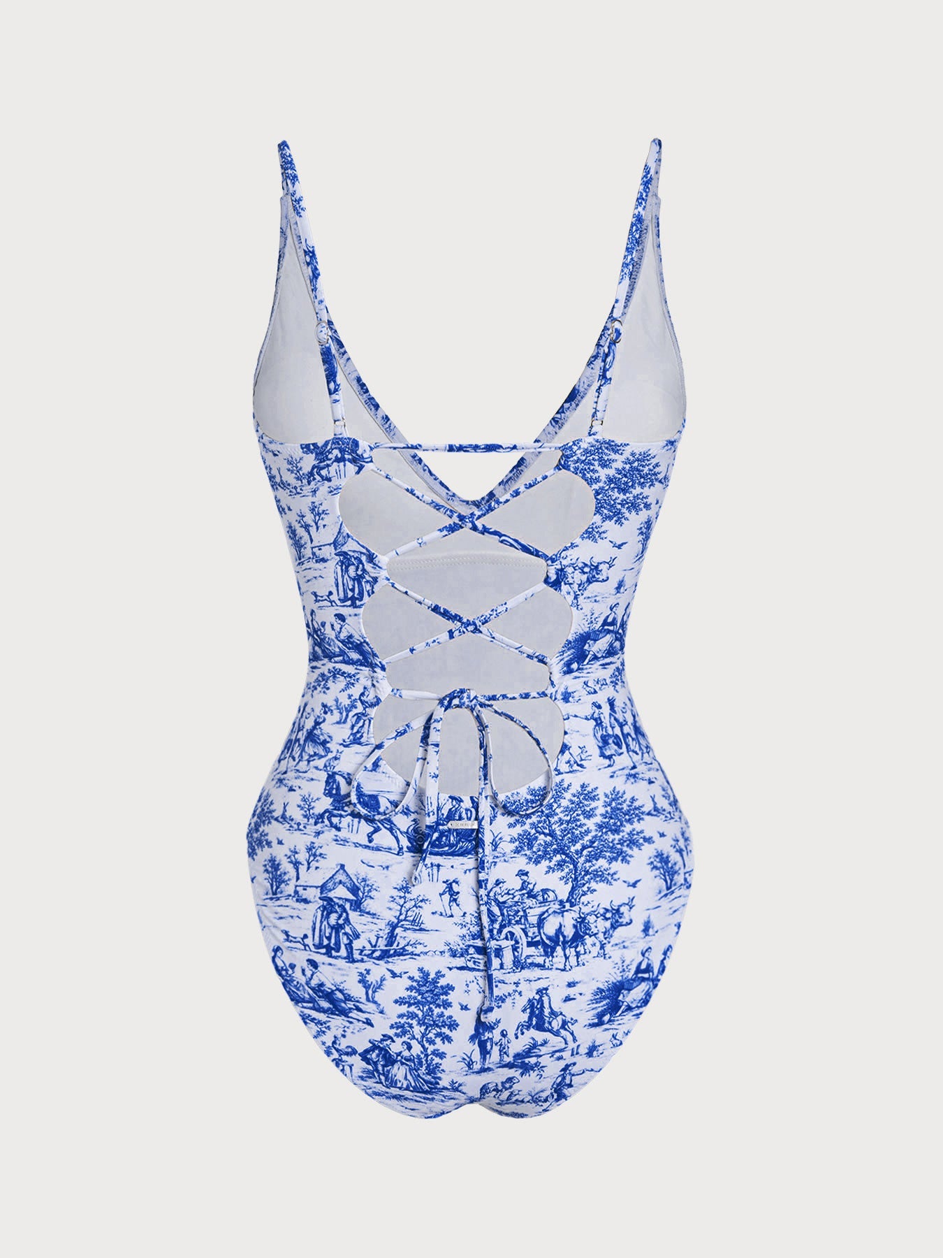 Blue Print V Neck One-Piece Swimsuit
