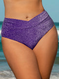 Purple Lurex V Cut Plus Size Bikini Bottom