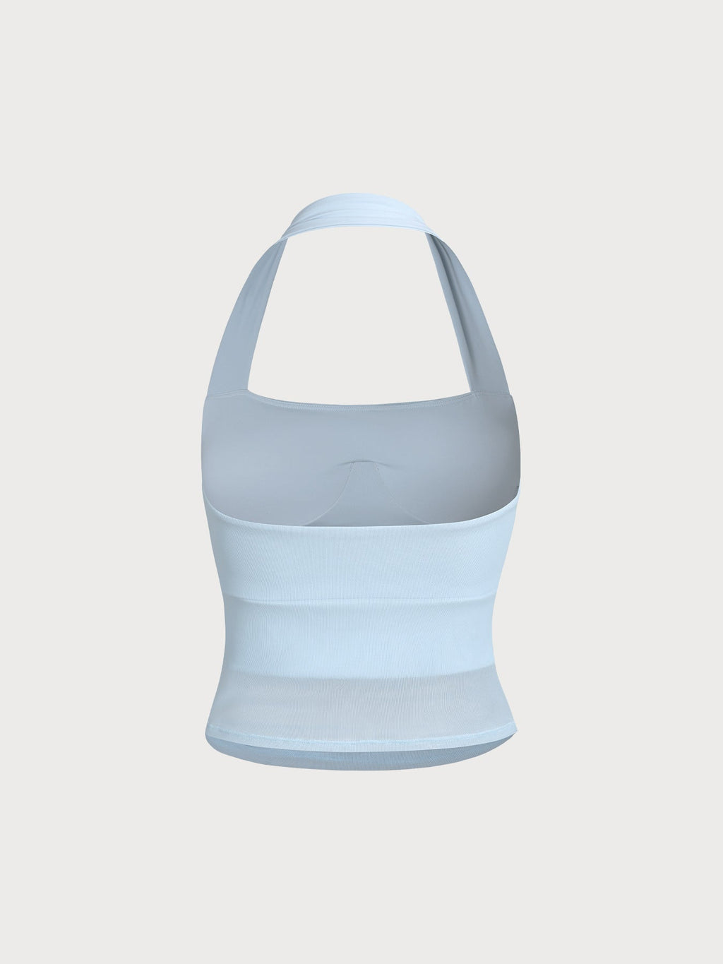 Light Blue Halter Neck Ruched Mesh Sports Bra