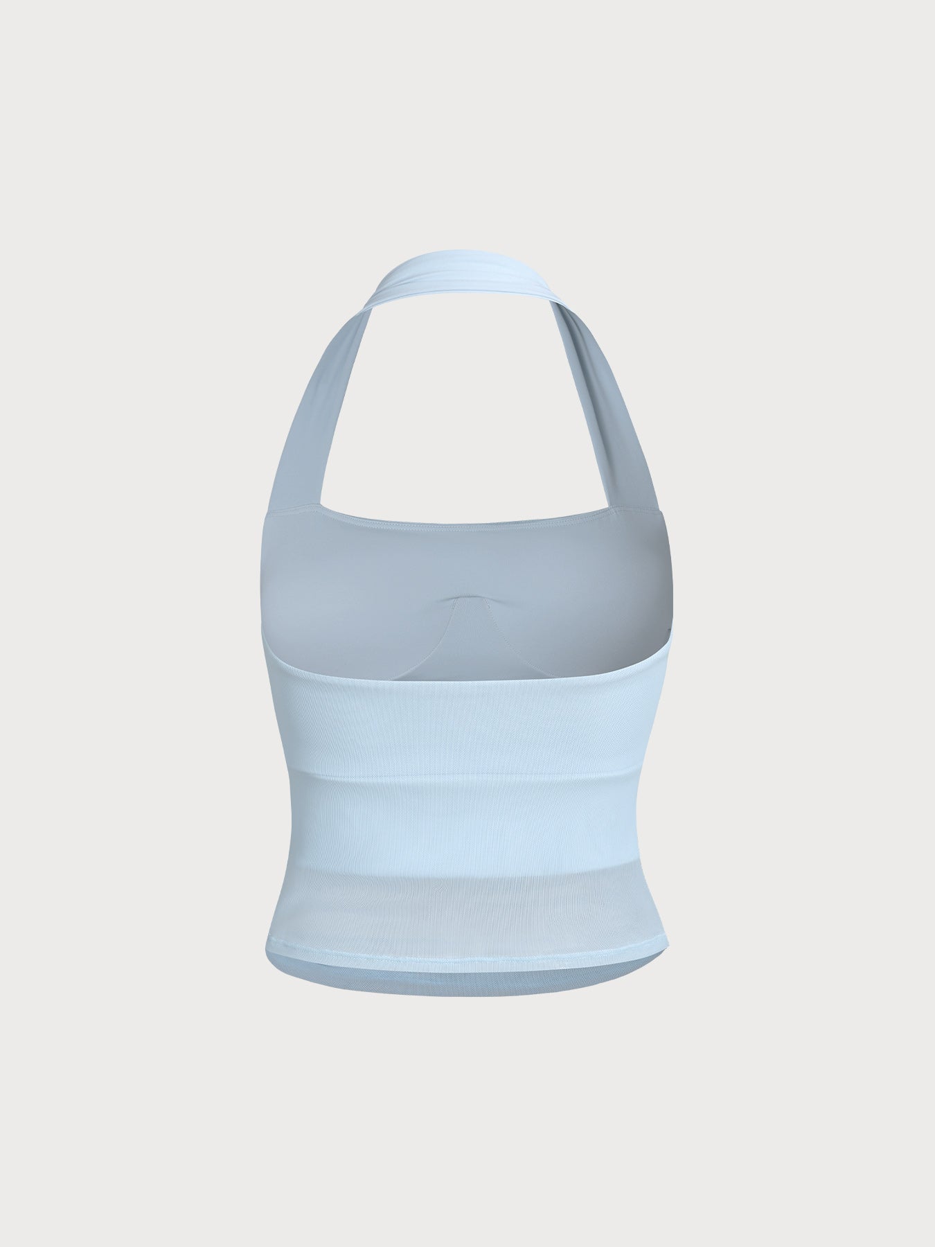 Light Blue Halter Neck Ruched Mesh Sports Bra